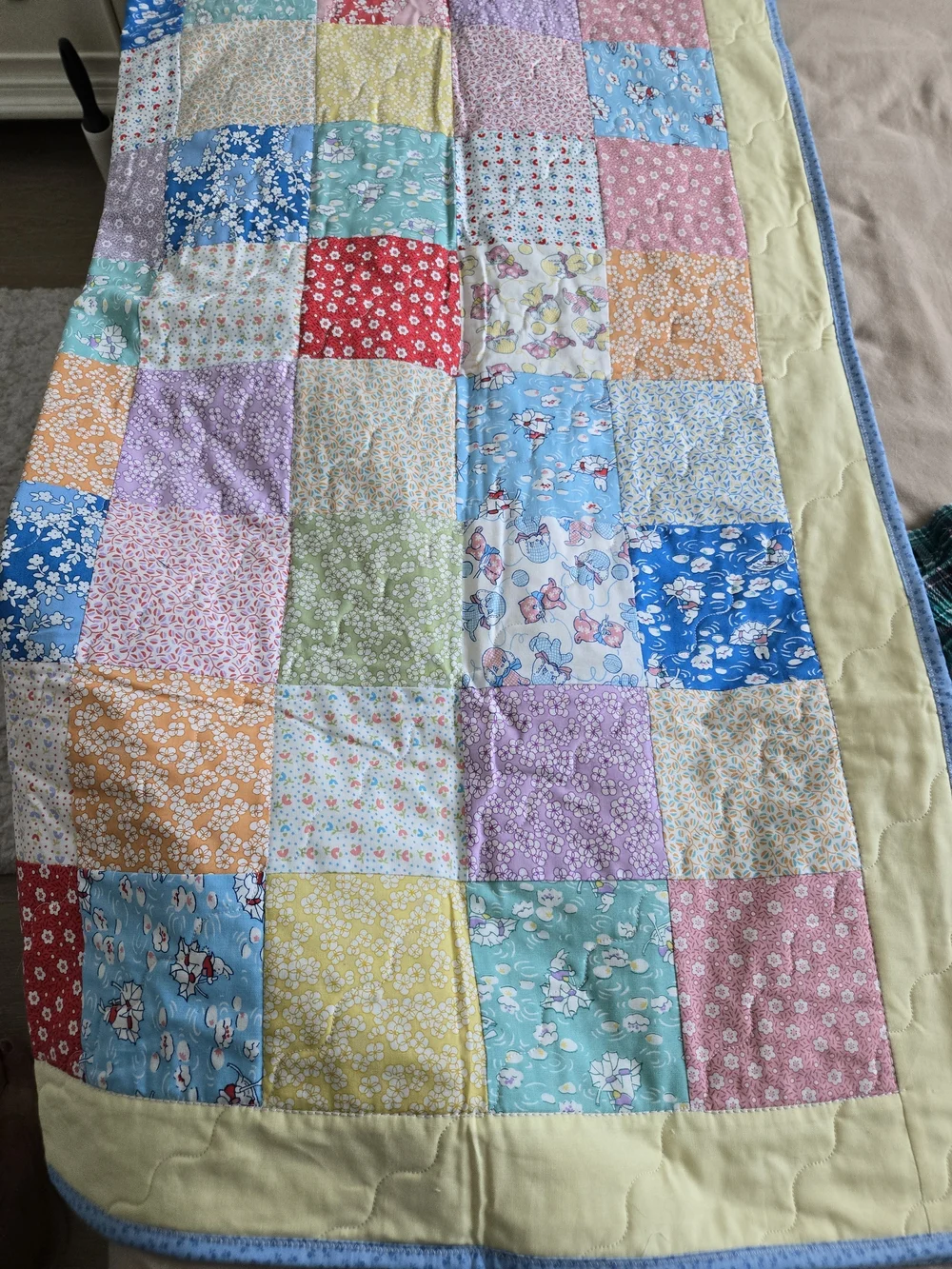 Pastel Patchwork Cotton Quilt Throw - Multicolor